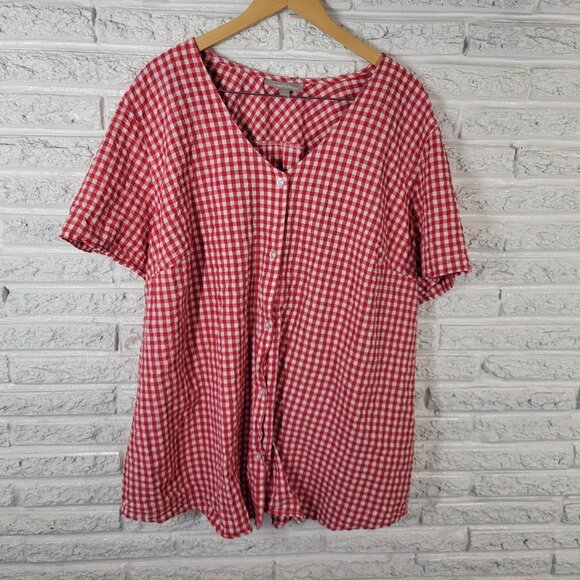 Woman Within Womens Top 3X Plus Red Gingham Check Seersucker Lightweight PLA53E - Picture 1 of 9